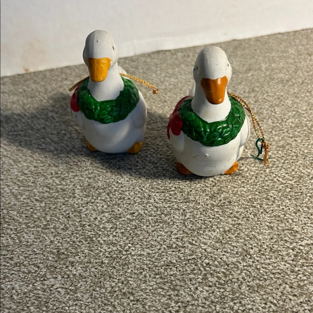 White Duck Bird Toy Pair with Green Wreaths
